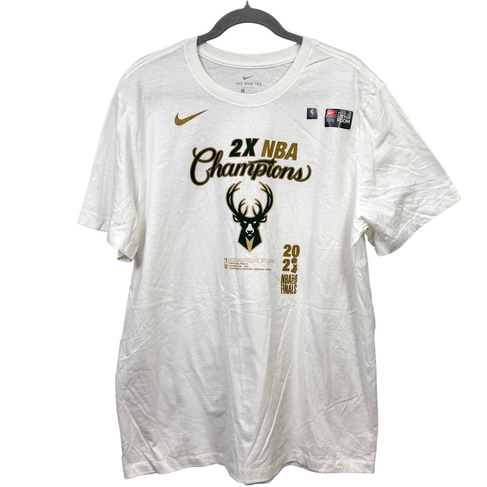 Nike Milwaukee Bucks Men T-Shirt 2X NBA Champions Official Locker Room Cream XL*